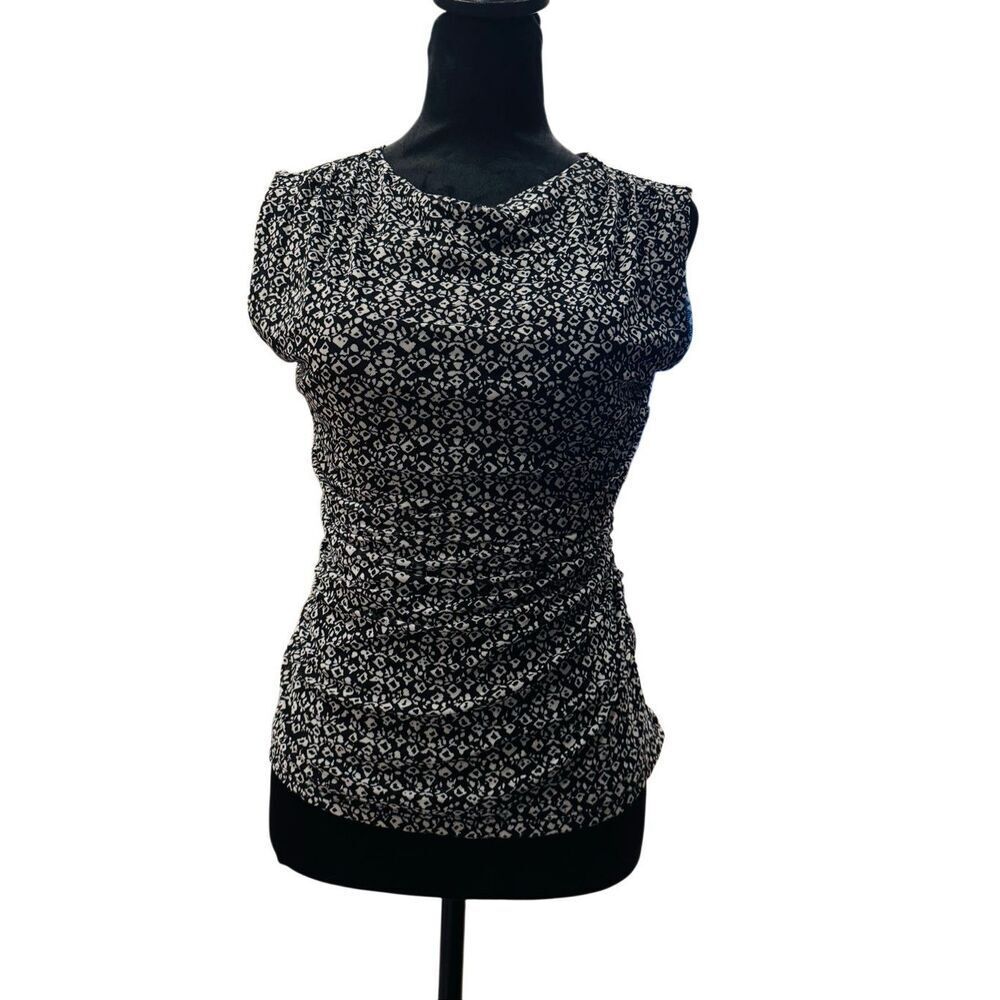 I.N.C. International Concepts Della Abstract Ruched Drape Neck Sleeveless Top NW
